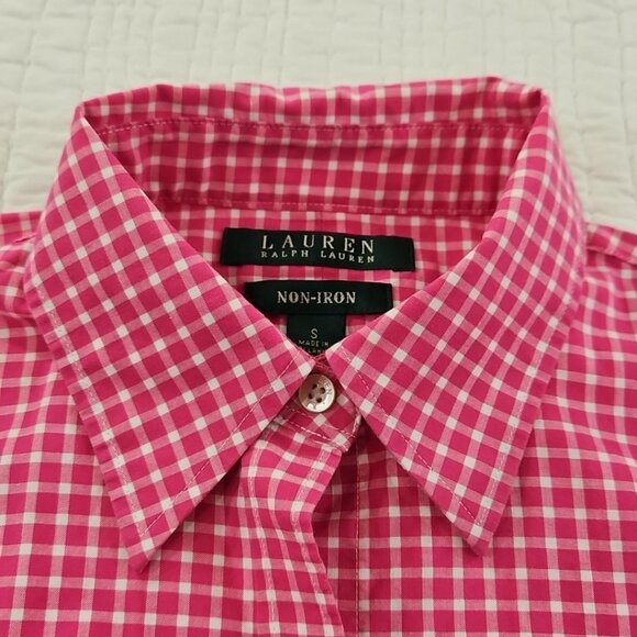 Lauren Ralph Lauren Green Label Shirt Women's Small Pink Check Long Sleeve EUC - Picture 9 of 16